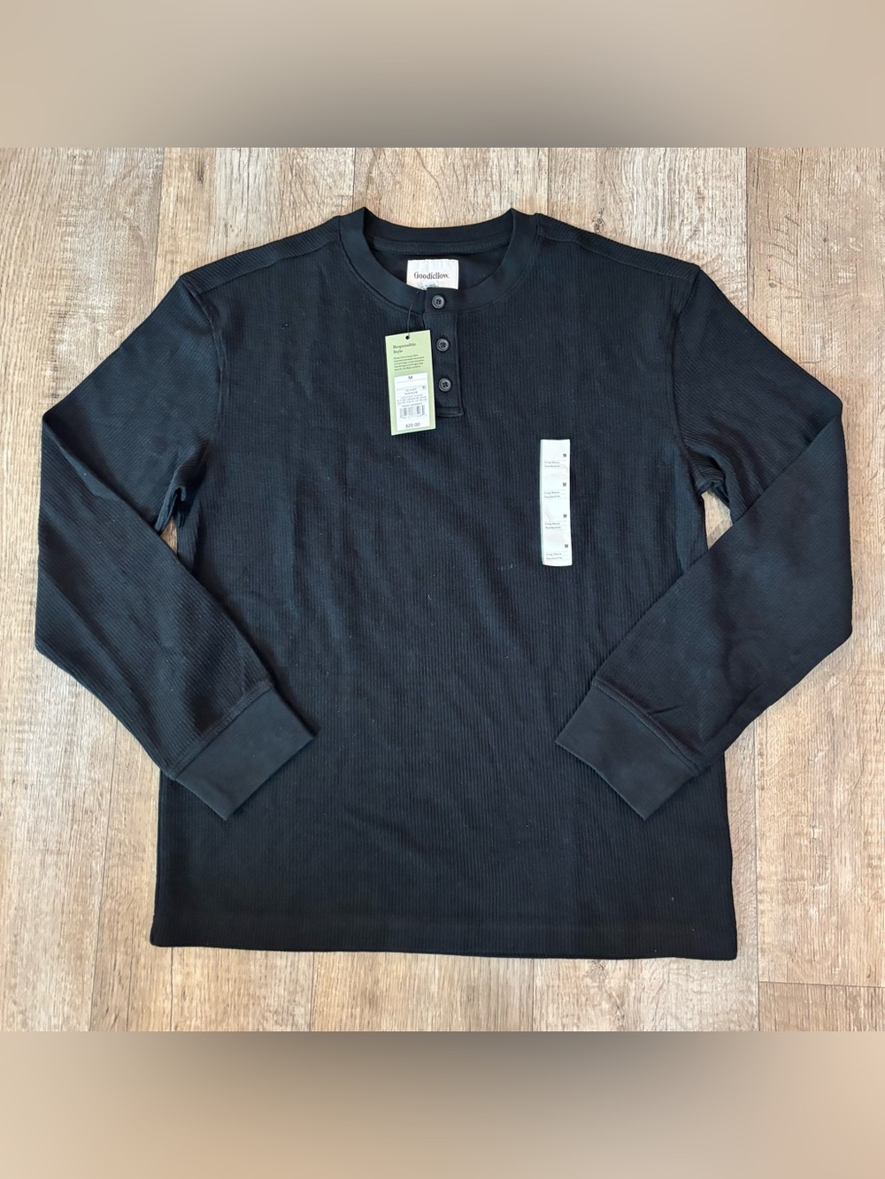 Goodfellow & Co Men's Black Ribbed Long Sleeve Henley Shirt size Medium